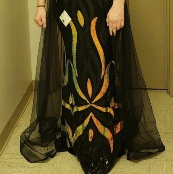 Black off the shoulder Contrast Mesh and Contrast Sequined Mermaid Maxi… - Picture 11 of 11